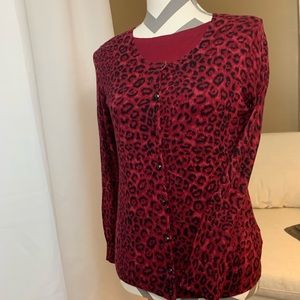 Talbots petite red cardigan sweater and shirt 2 pc